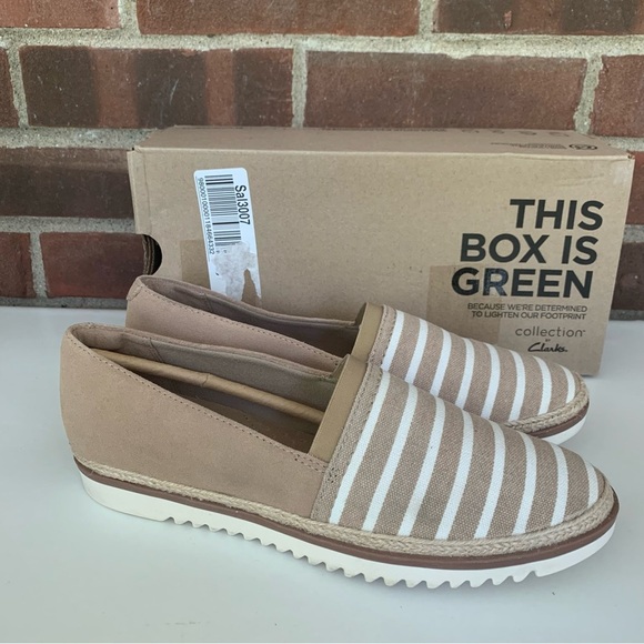 Clarks Shoes - Clarks Womens Serena Paige Beige striped slip on Espadrilles Shoes US 7.5 M